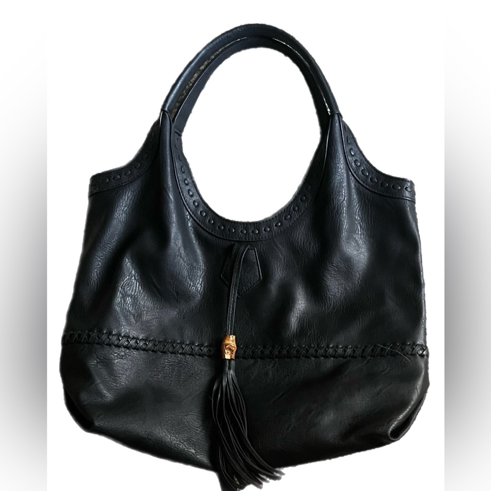 Big Buddah Black Faux Leather Hobo Bag